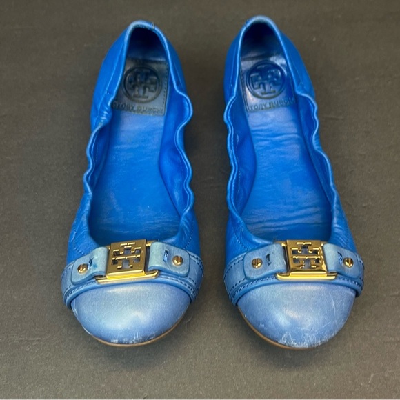 Tory Burch Royal Blue Flats with Gold Accents Size 6.5M - Picture 8 of 9